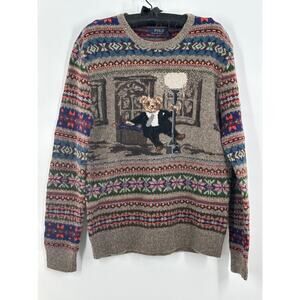 NWT Mens Polo by Ralph Lauren BEAR singing in the rain sweater beige small